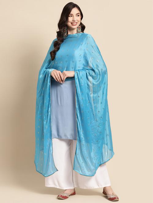 turquoise silk dupatta - 18435884 - Very Small Image - 1