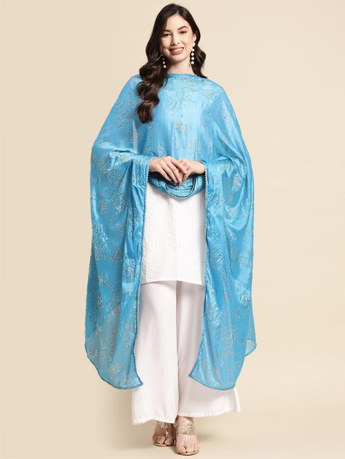 turquoise silk dupatta - 18435895 - Very Small Image - 1
