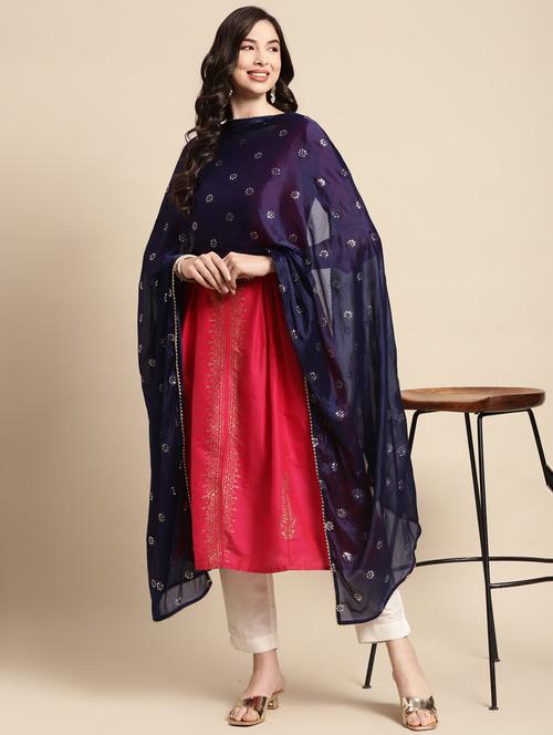 navy silk dupatta - 18435908 - Very Small Image - 1