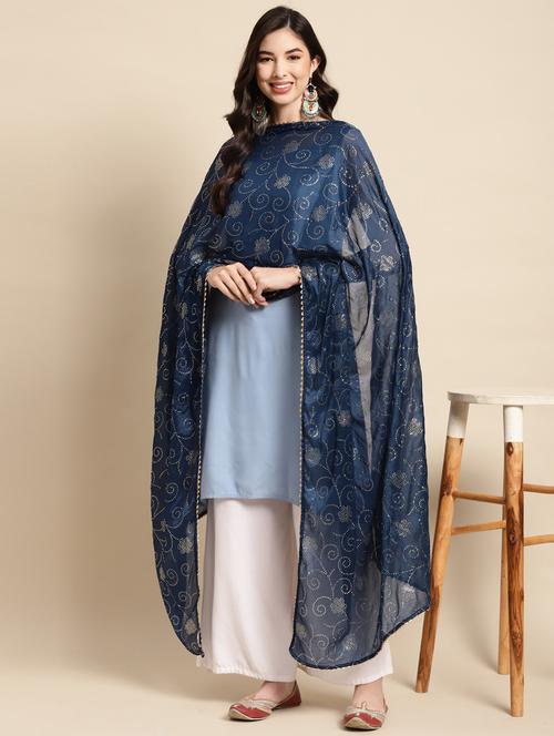 turquoise silk dupatta - 18435930 - Very Small Image - 1