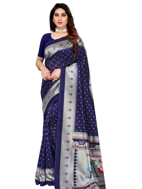 navy art silk printed saree - 18435939 - Very Small Image - 1