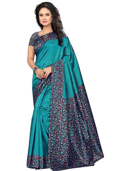 sky blue art silk printed saree - 18435947 - Very Small Image - 1