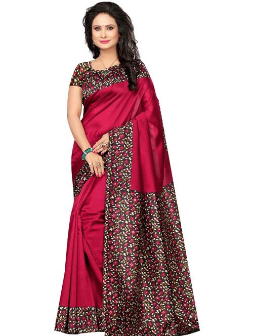 magenta art silk printed saree - 18435949 - Very Small Image - 1