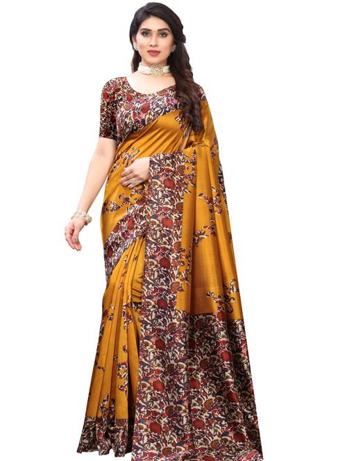 mustard art silk printed saree - 18435952 - Very Small Image - 1