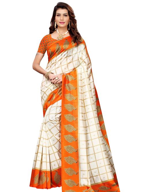 white art silk printed saree - 18435966 - Very Small Image - 1