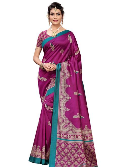 purple art silk printed saree - 18435976 - Very Small Image - 1