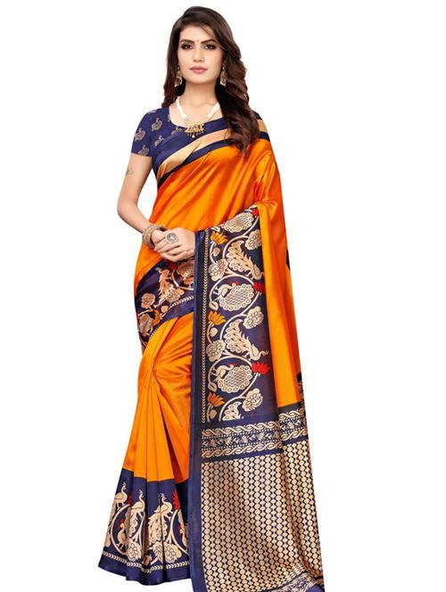 orange art silk printed saree - 18435992 - Very Small Image - 1