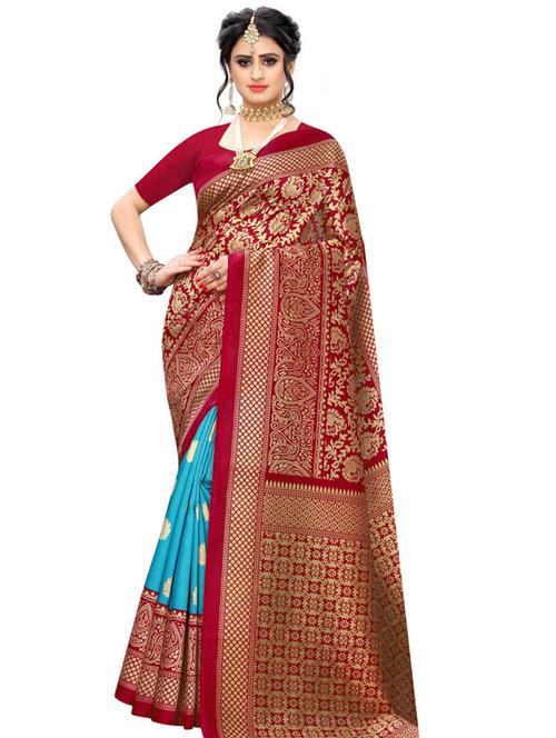 maroon art silk printed saree - 18435997 - Very Small Image - 1