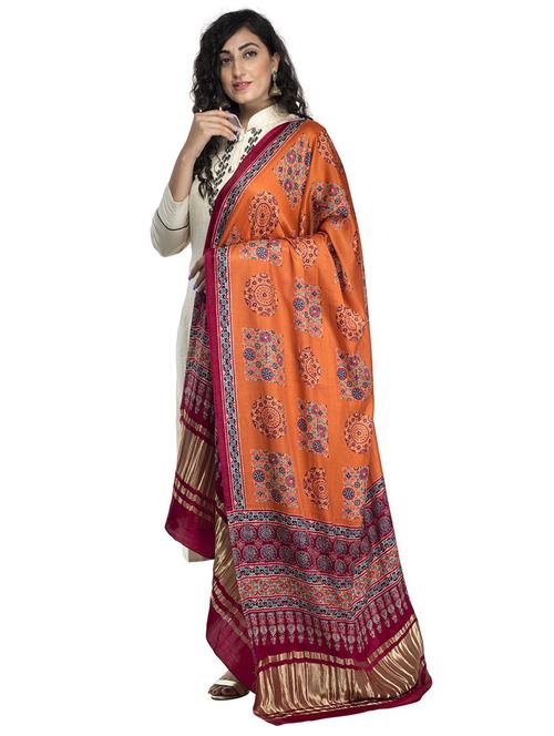 orange printed dupatta - 18436230 - Very Small Image - 1