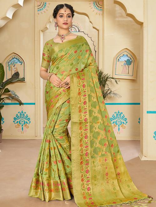 golden zari work woven saree - 18436330 - Very Small Image - 1