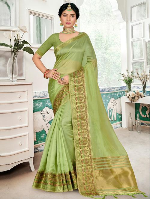 golden zari work woven saree - 18436344 - Very Small Image - 1