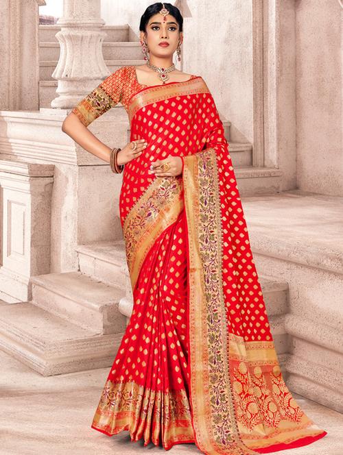 red silk saree - 18436358 - Very Small Image - 1