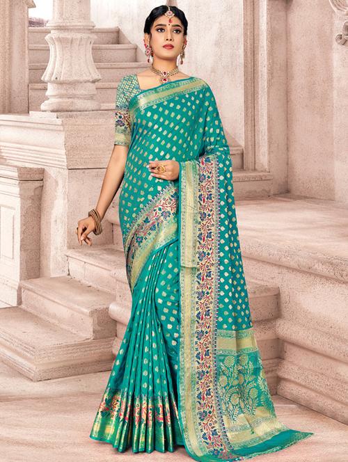 sky blue silk saree - 18436359 - Very Small Image - 1