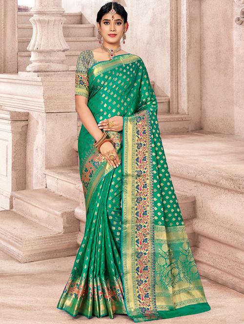 green silk saree - 18436361 - Very Small Image - 1