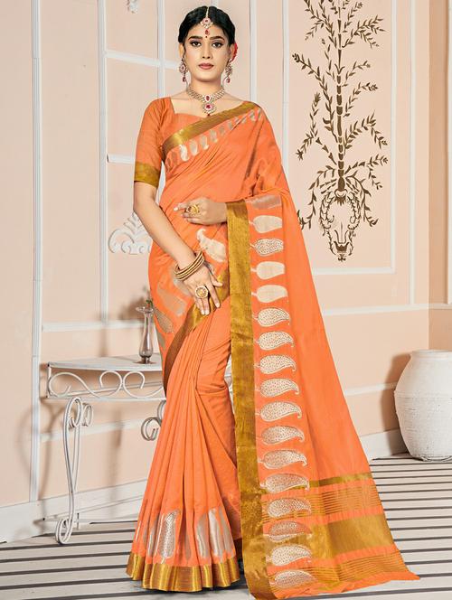 women's self design orange colored saree - 18436362 - Very Small Image - 1