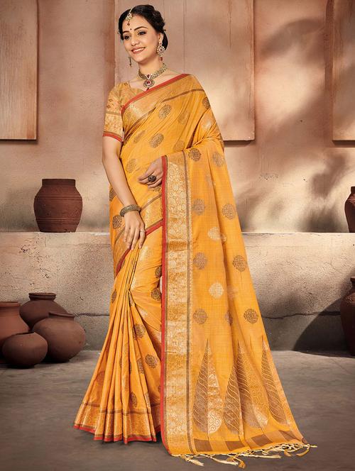 golden zari work woven saree - 18436384 - Very Small Image - 1