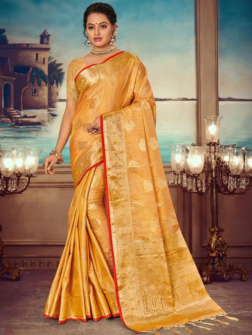 golden zari work woven saree - 18436387 - Very Small Image - 1