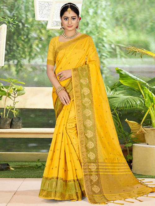 golden zari work woven saree - 18436395 - Very Small Image - 1