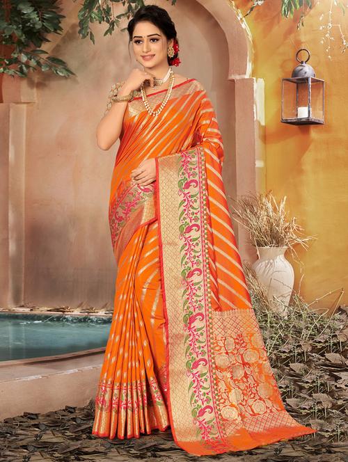golden zari work woven saree - 18436402 - Very Small Image - 1