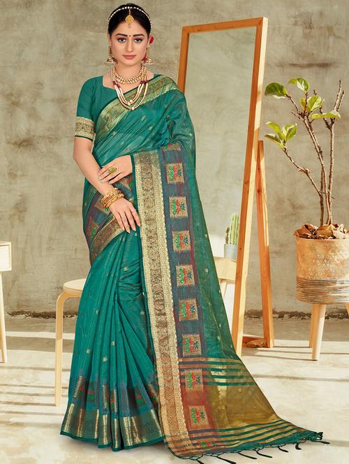golden zari work woven sareell - 18436406 - Very Small Image - 1