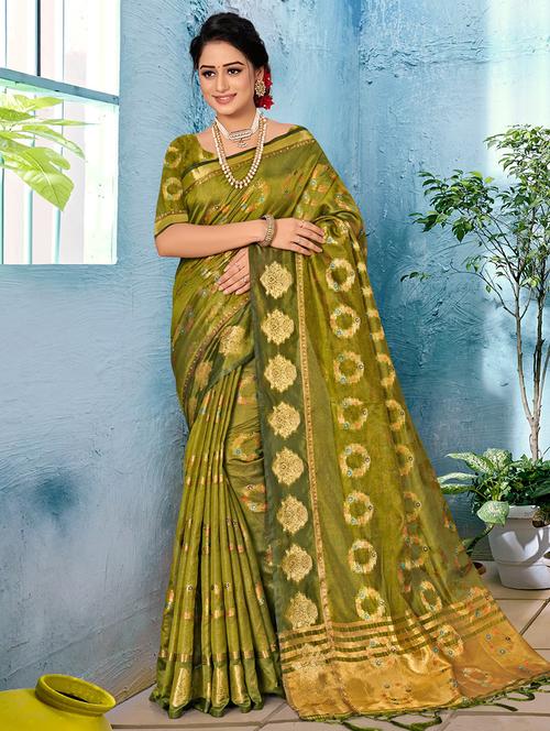 golden zari work woven saree - 18436412 - Very Small Image - 1