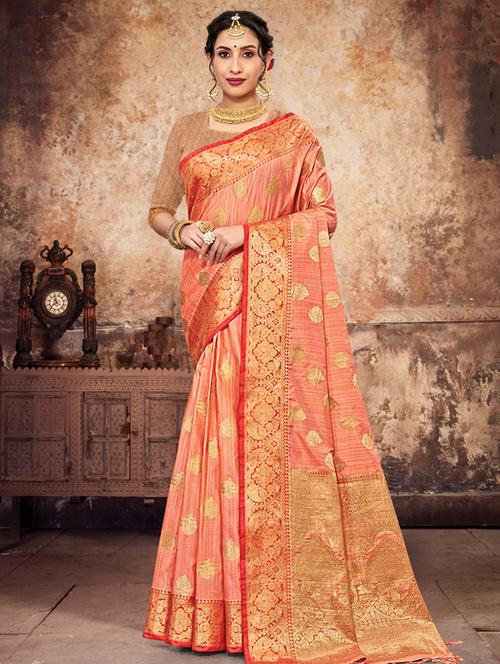 peach silk saree - 18436462 - Very Small Image - 1