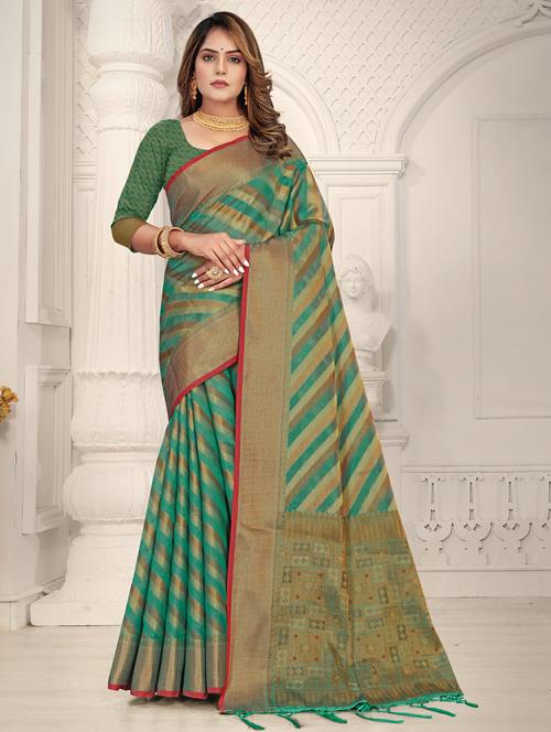 golden zari work woven saree - 18436466 - Very Small Image - 1
