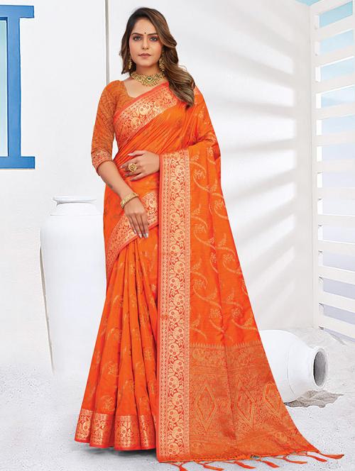 golden zari work woven saree - 18436472 - Very Small Image - 1