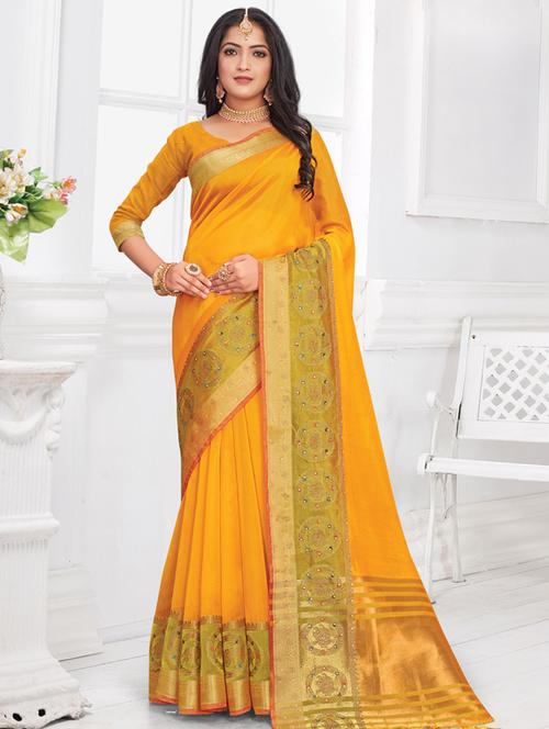zari work woven saree with blouse - 18436501 - Very Small Image - 1