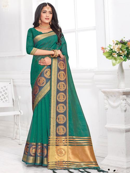 golden zari work woven saree - 18436502 - Very Small Image - 1