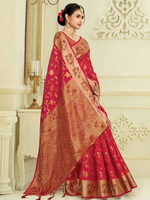 golden zari work woven saree - 18436510 - Very Small Image - 1