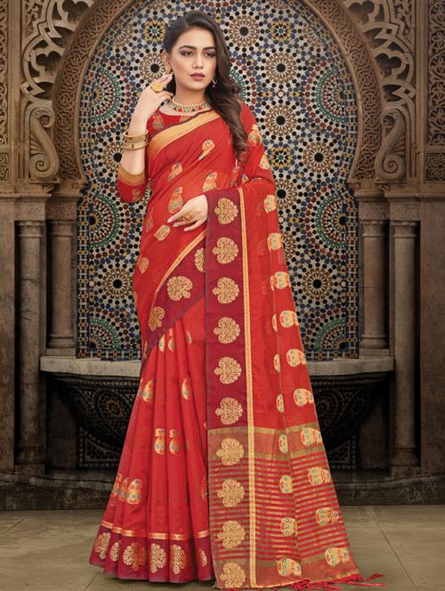 golden zari work woven saree - 18436515 - Very Small Image - 1