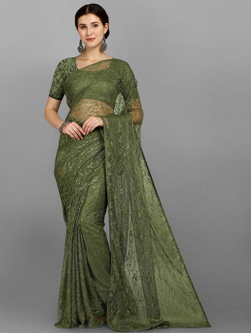 olive green embroidered saree - 18436635 - Very Small Image - 1
