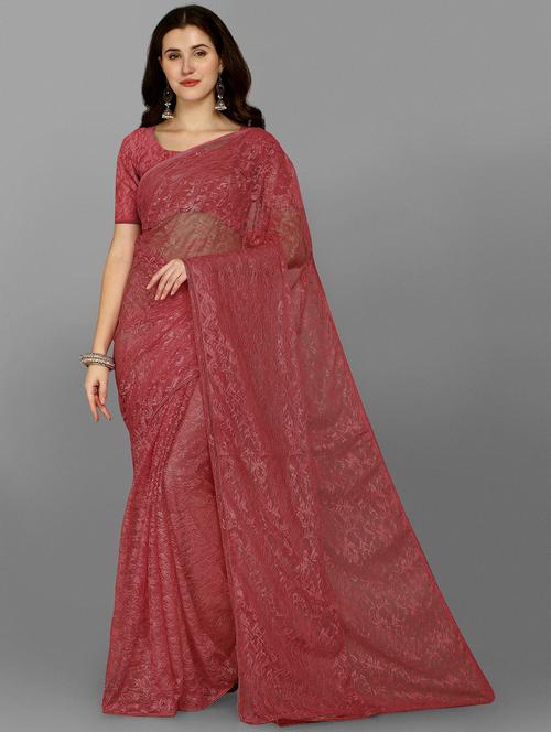 red embroidered saree - 18436640 - Very Small Image - 1