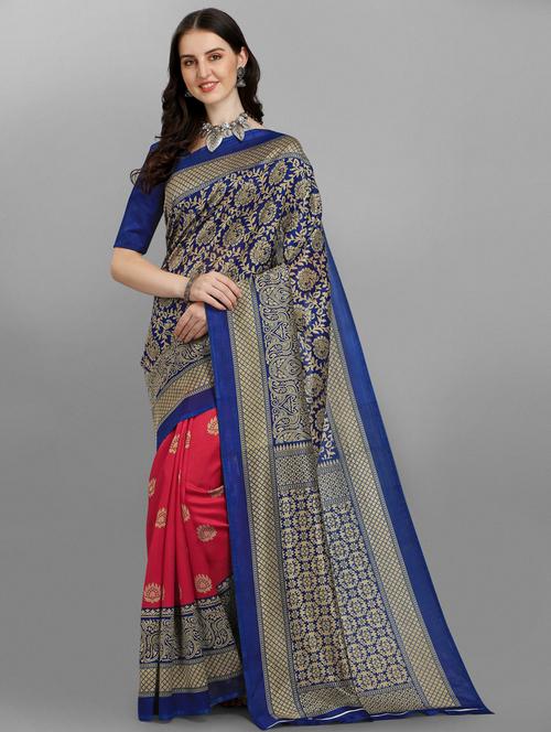 blue silk printed saree - 18436658 - Very Small Image - 1