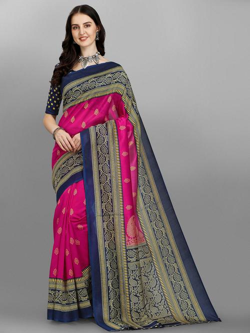 pink silk printed saree - 18436664 - Very Small Image - 1