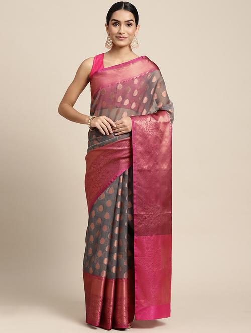golden zari work woven saree - 18436721 - Very Small Image - 1