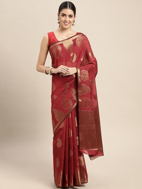 golden zari work woven saree with blouse - 18436735 - Very Small Image - 1