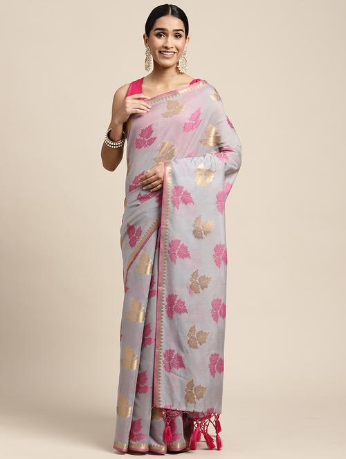 self design zari work woven saree with blouse - 18436783 - Very Small Image - 1