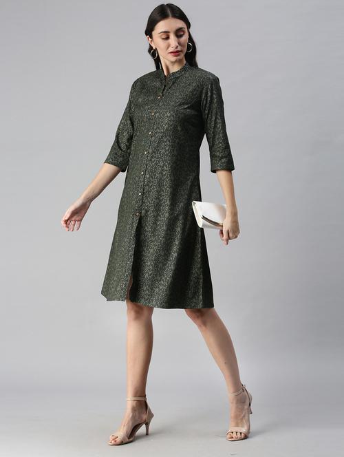 three quarter sleeved printed straight dress - 18437153 - Very Small Image - 1