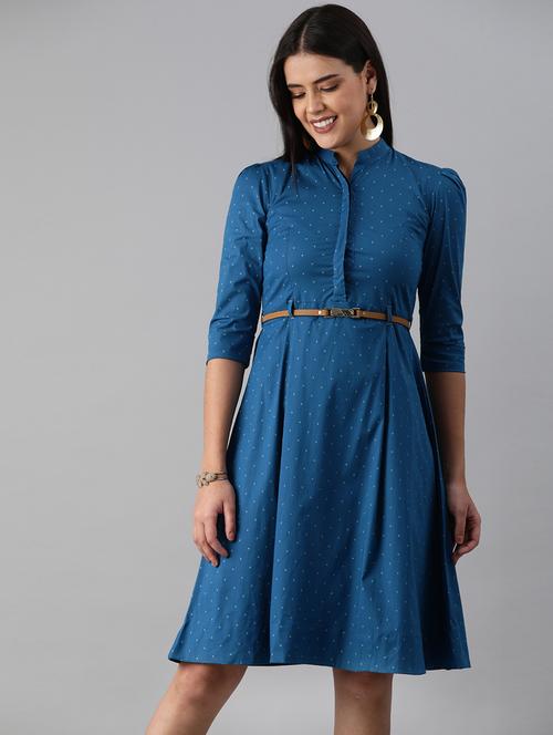 three quarter sleeved printed a-line dress - 18437174 - Very Small Image - 1