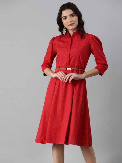 three quarter sleeved printed a-line dress - 18437178 - Very Small Image - 1