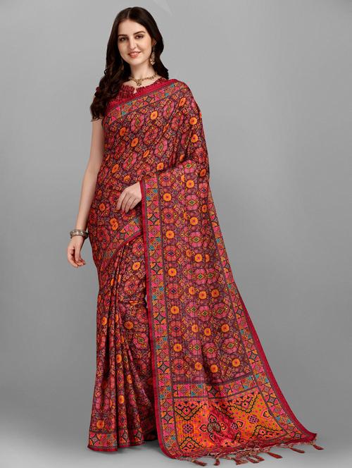women's floral maroon colored saree - 18437206 - Very Small Image - 1