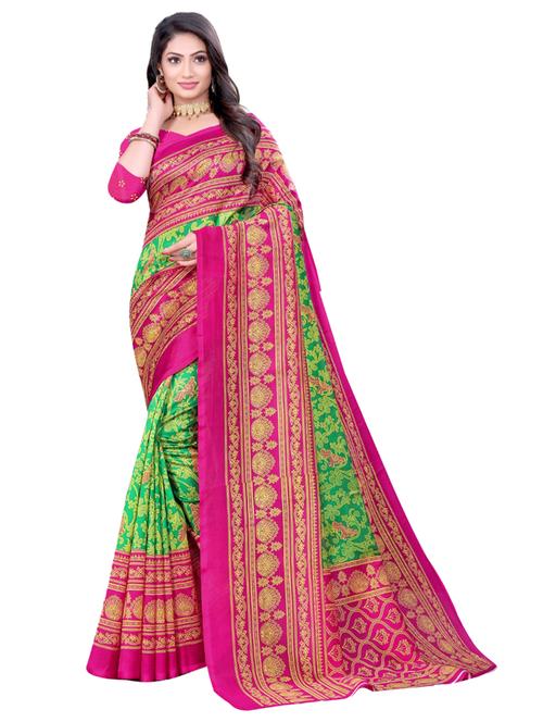 ethnic motifs contrast border printed saree - 18437360 - Very Small Image - 1