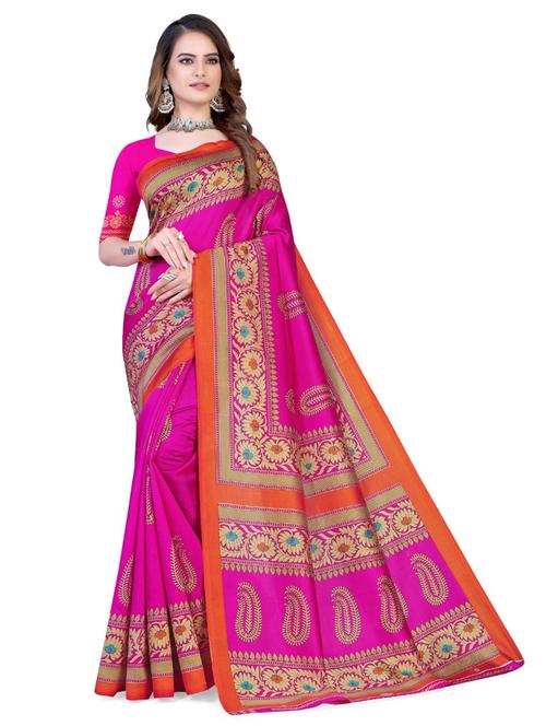 ethnic motifs contrast border printed saree - 18437371 - Very Small Image - 1