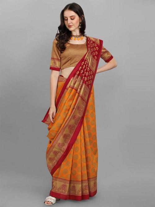 contrast bordered printed saree - 18437379 - Very Small Image - 1