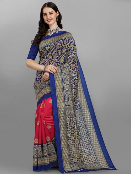 half & half ethnic motifs printed saree - 18437391 - Very Small Image - 1