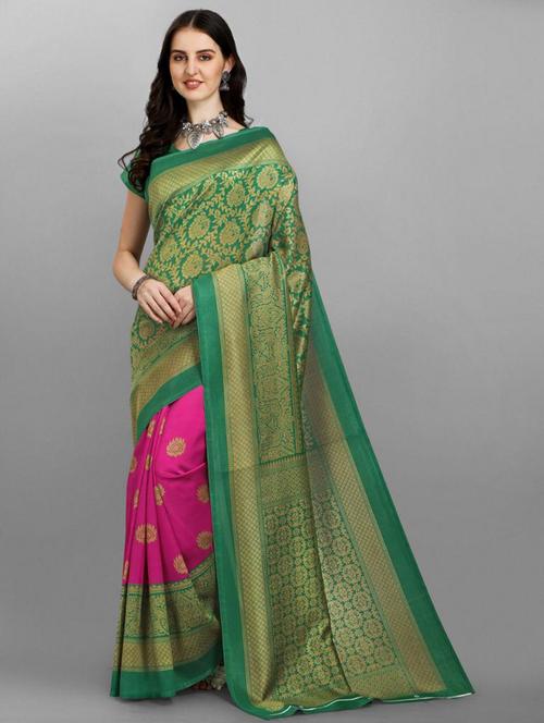 half & half ethnic motifs printed saree - 18437395 - Very Small Image - 1