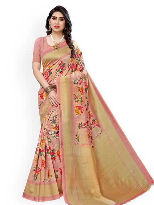 zari work floral printed saree - 18437396 - Very Small Image - 1