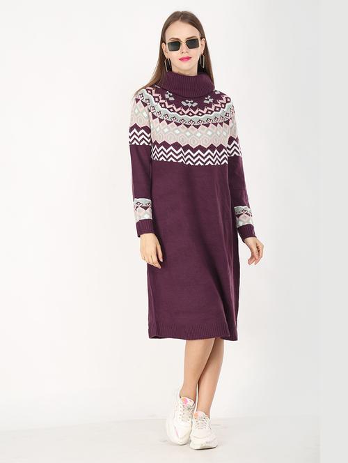 turtle neck printed shift dress - 18437419 - Very Small Image - 1